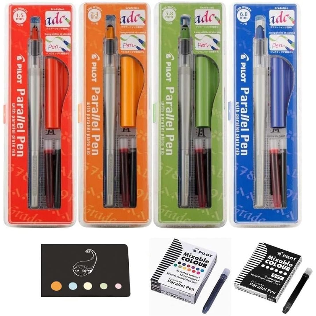 Pilot Parallel Pen Calligraphy Set - 4 Nib Sizes with 18 Ink Cartridges