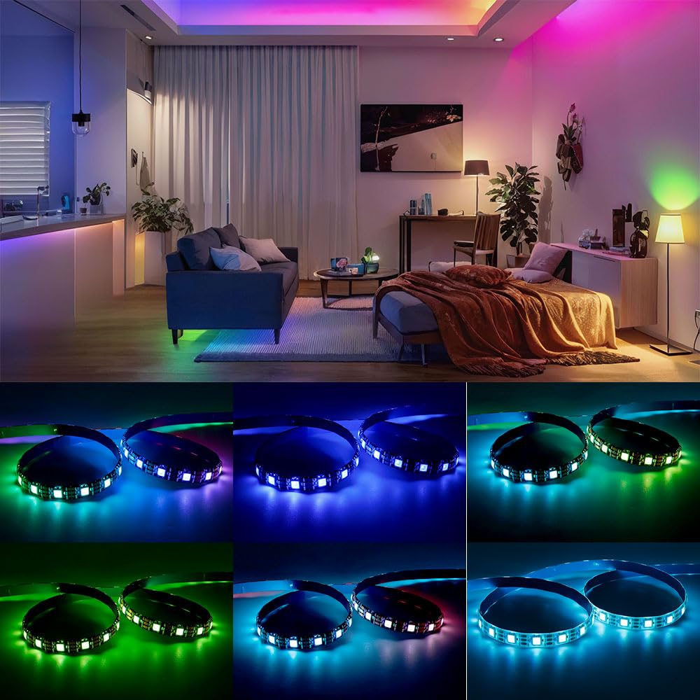 LOAMLIN WS2812B RGB LED Strip – 16.4FT 5050SMD 60Pixels/m IP65 Black PCB