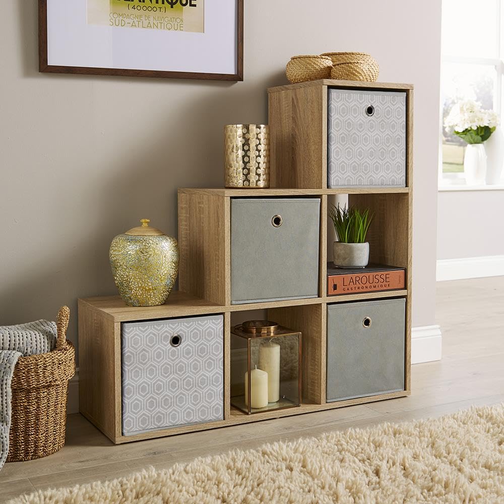 Jolof Store 6 Cube Step Bookcase – Oak Effect Wooden Display Unit