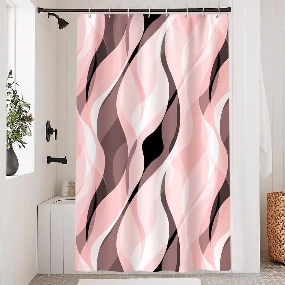 Uiiooazy Pink Abstract Striped Shower Curtain - Waterproof Polyester 120x180cm