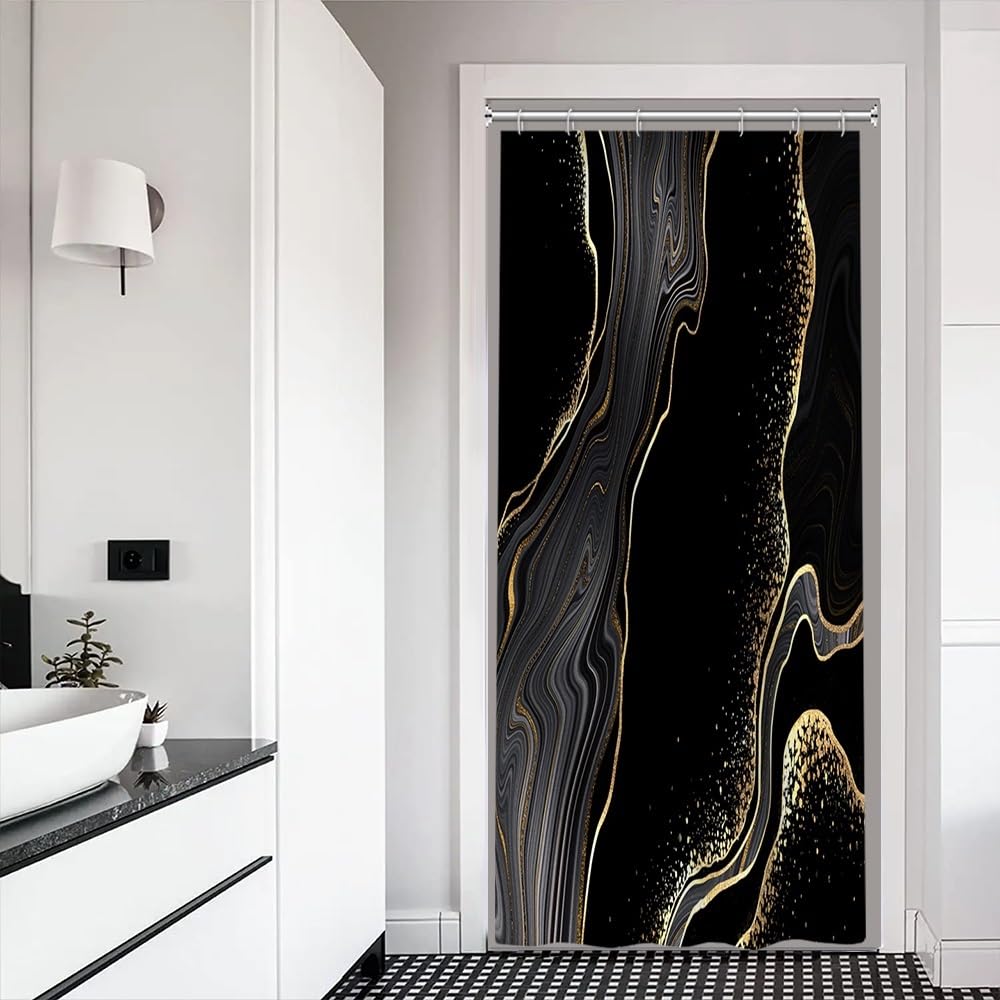 Black Marble Shower Curtain – Luxury Waterproof Polyester