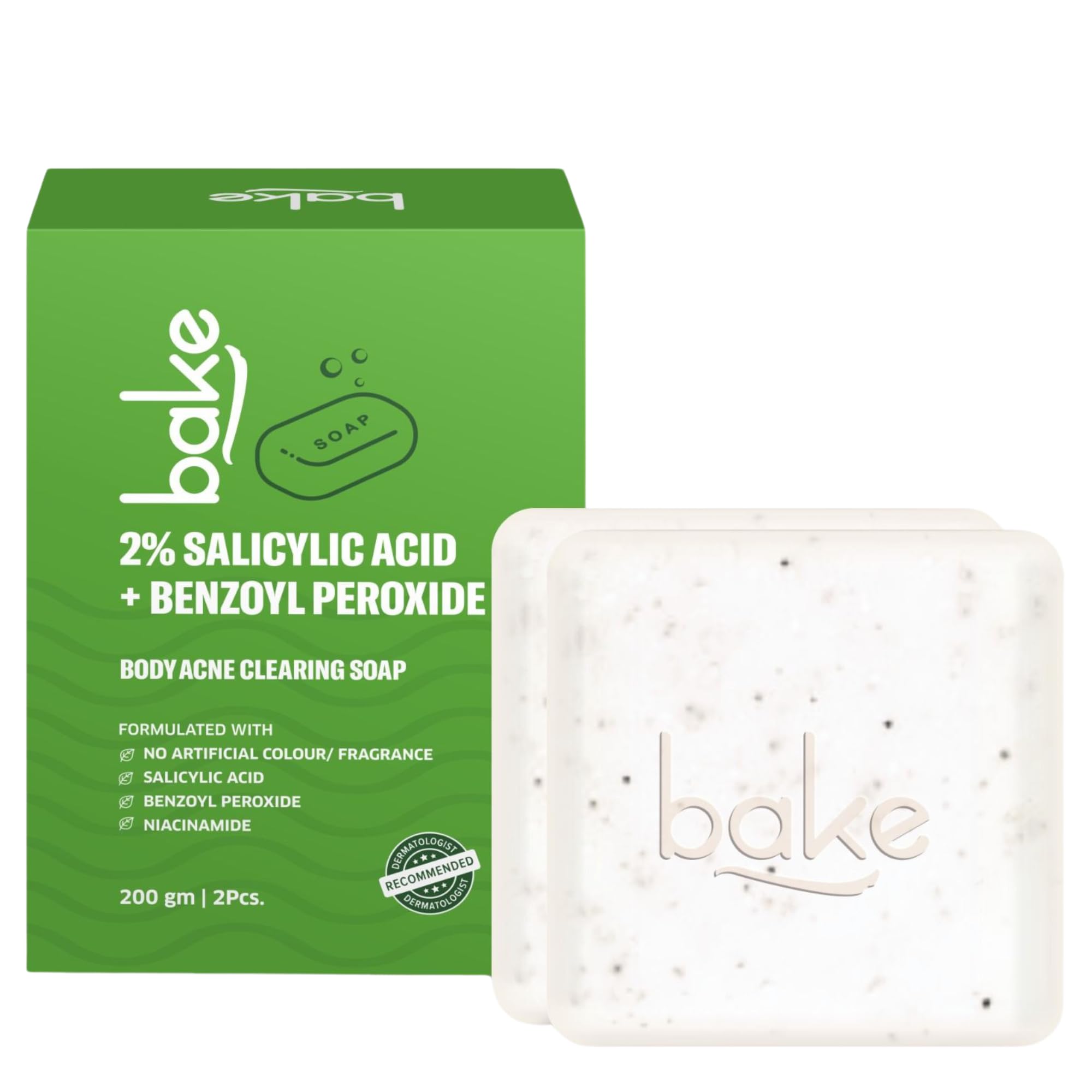 BAKE 2% Salicylic Acid Soap with Niacinamide for Body Acne - 2 Pcs