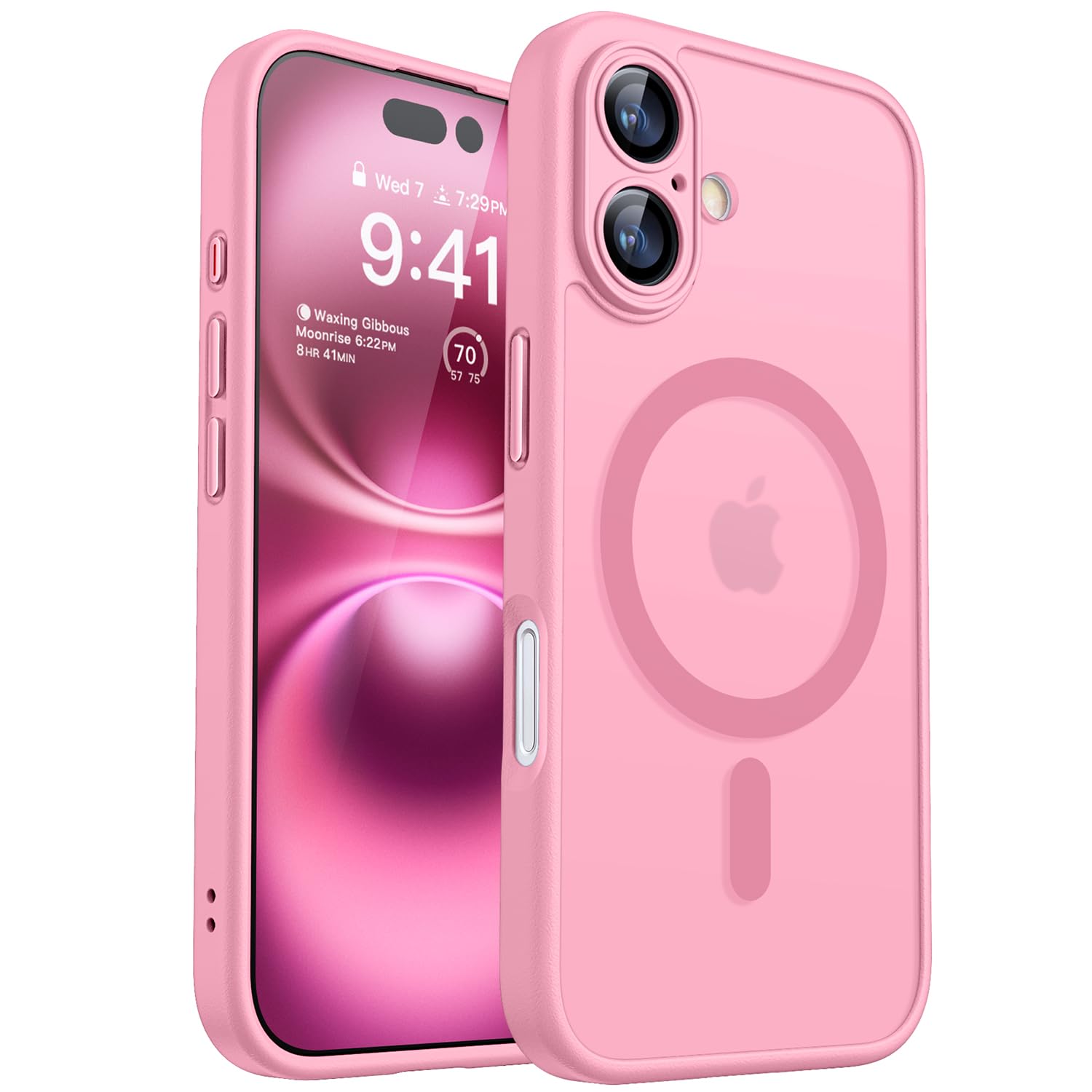 CANSHN iPhone 16 Case – Magnetic Magsafe Translucent Matte Pink Cover