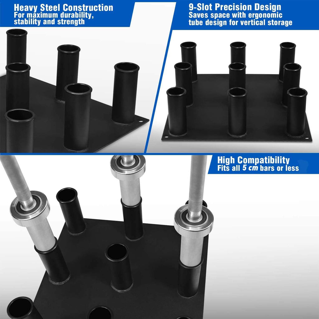 Yes4All Vertical Barbell Holder Stand | 9-Slot Steel Olympic Bar Rack