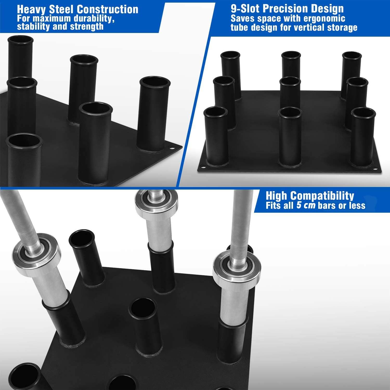 Yes4All Vertical Barbell Holder Stand | 9-Slot Steel Olympic Bar Rack