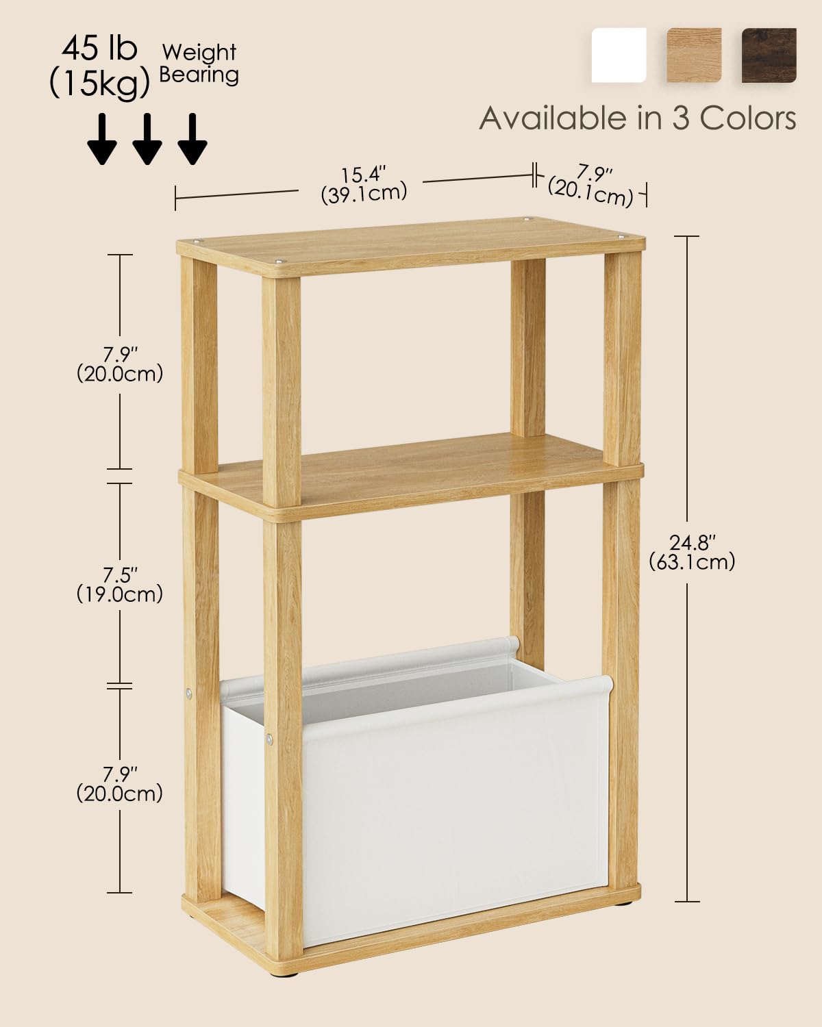 Apetaccat Narrow Side Table for Small Spaces, Slim End Table with Storage Basket, Small Bedside Table for Bedroom - image 3