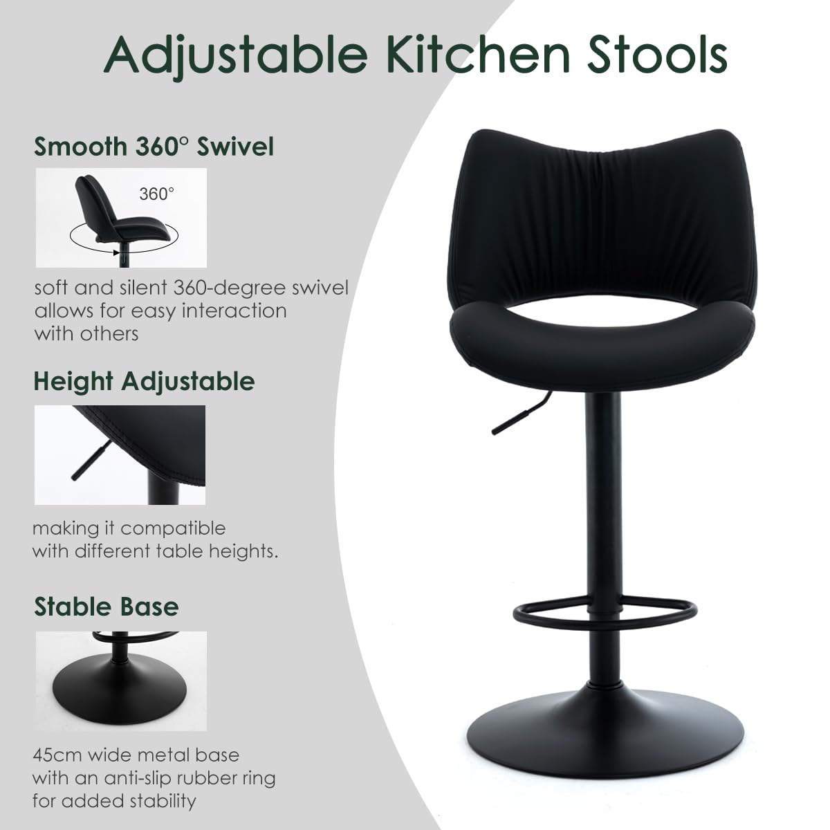 YOUNUOKE Single Bar Stool, Swivel Counter Height Barstool, Black - image 3