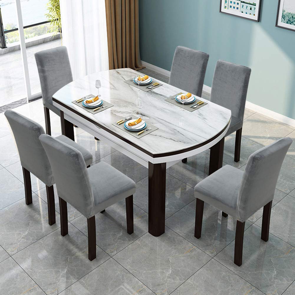 Fuloon Velvet Dining Chair Covers – Grey Stretch Slipcovers, Set of 6