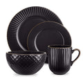 Tower Empire 16 Piece Dinnerware Set | Art Deco Stoneware - Black & Brass