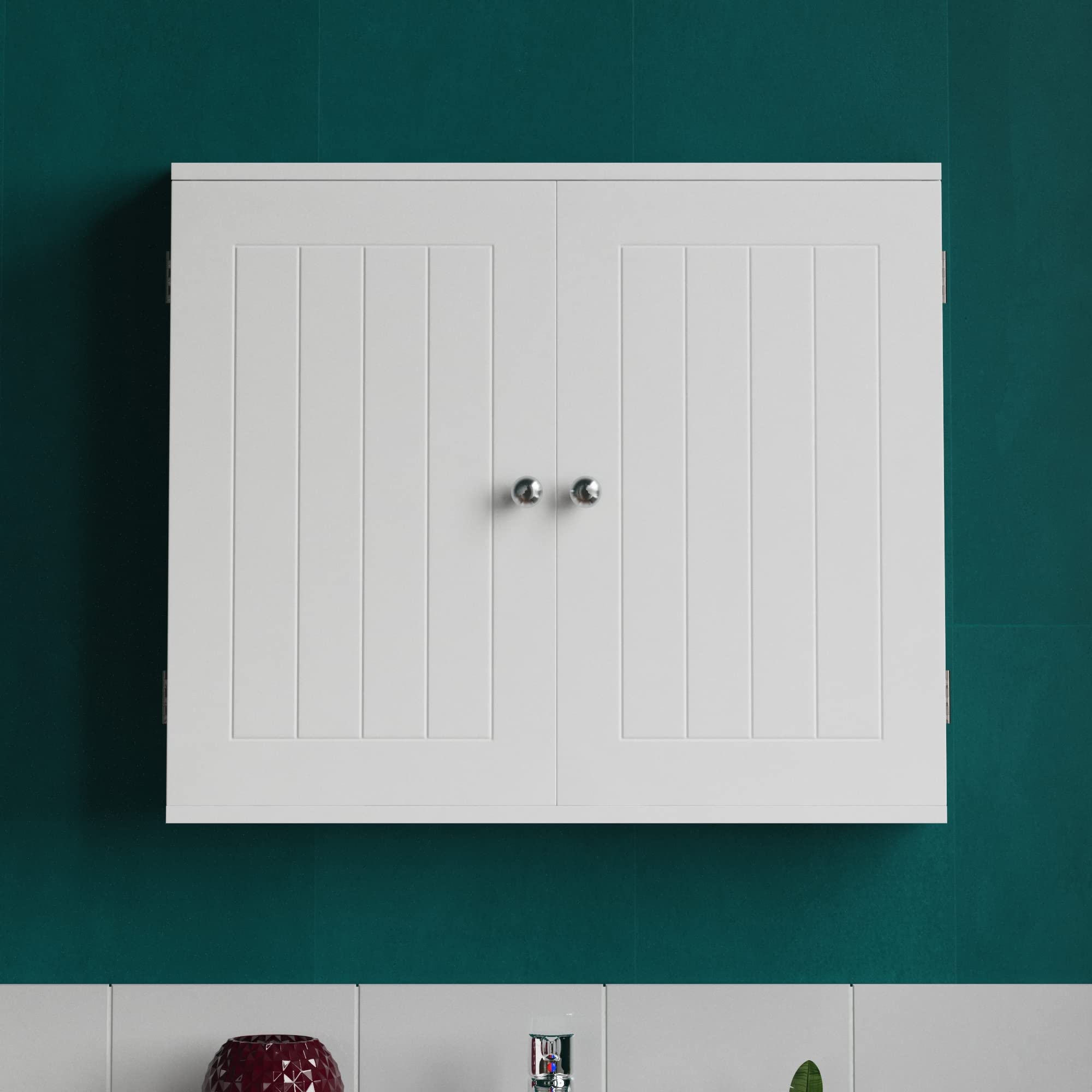 Bath Vida Priano Wall Mounted Bathroom Cabinet - Double Door White MDF
