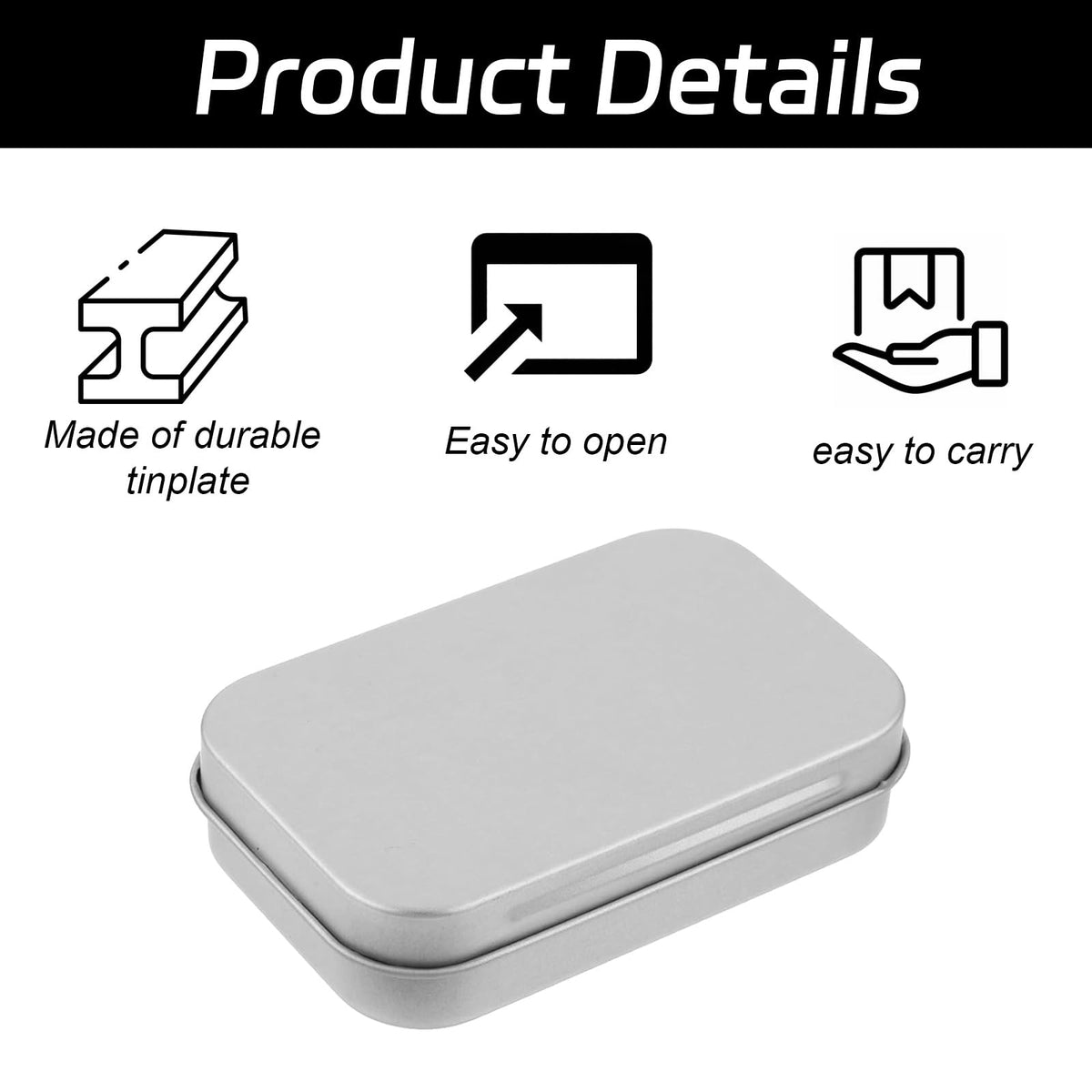 Gaaines 2 Pcs Rectangular Small Tin Boxes, for Key Coin OrganizerSilver