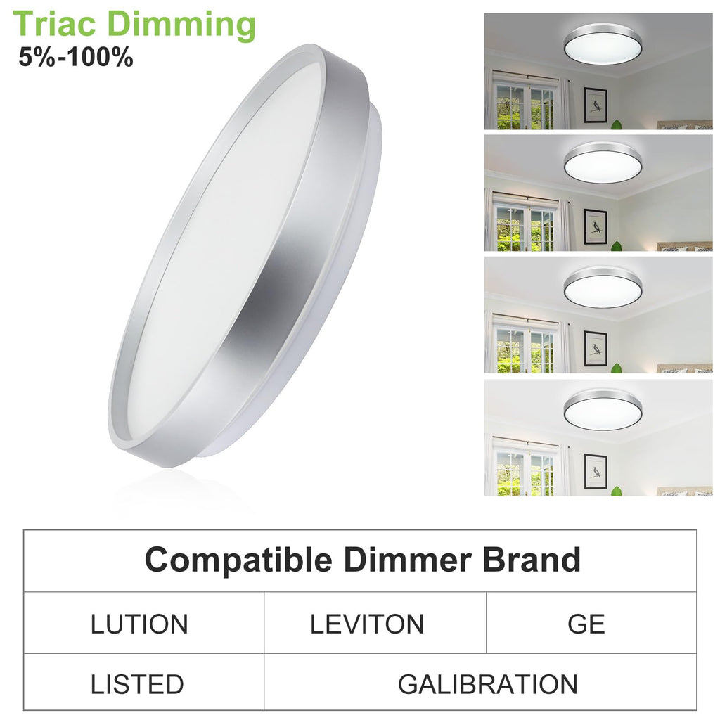 DINGLILIGHTING 24W LED Flush Mount Ceiling Light | 13 Inch Silver Fixture