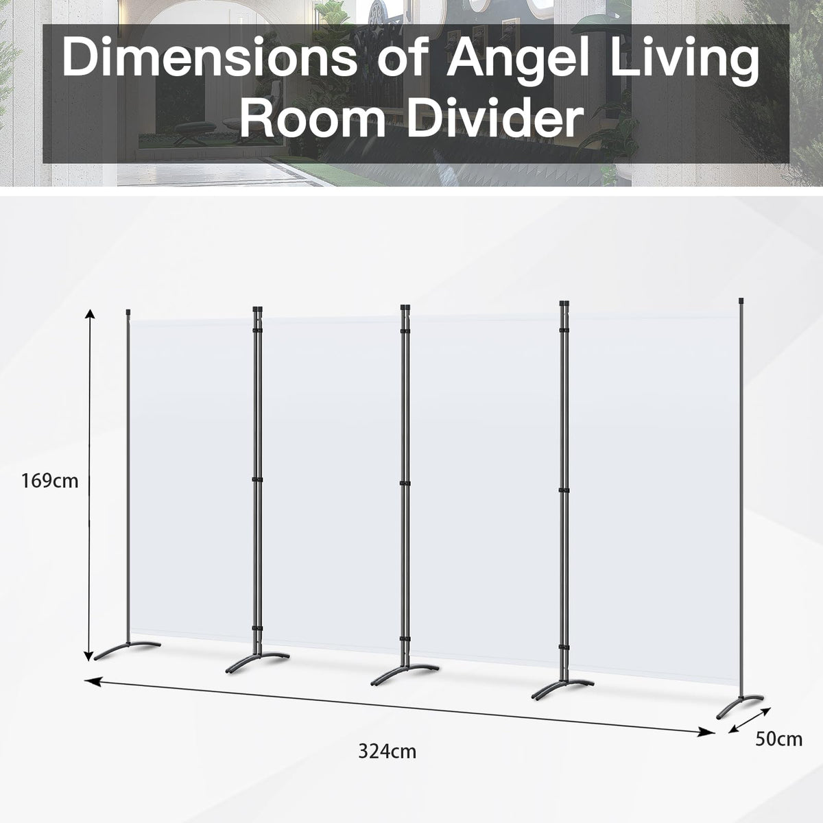 Angel Living 4 Panels Folding Room Divider | Privacy Screen with Polyester Fabric & Sturdy Iron Frame | Freestanding Partition for Office, Bedroom - image 3