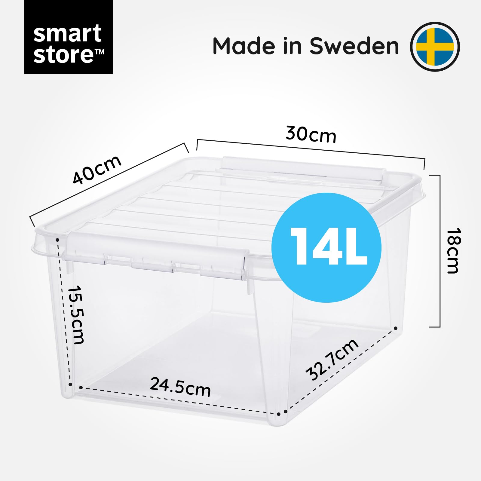 SmartStore 14L Plastic Storage Boxes with Lids | Set of 10 | Transparent