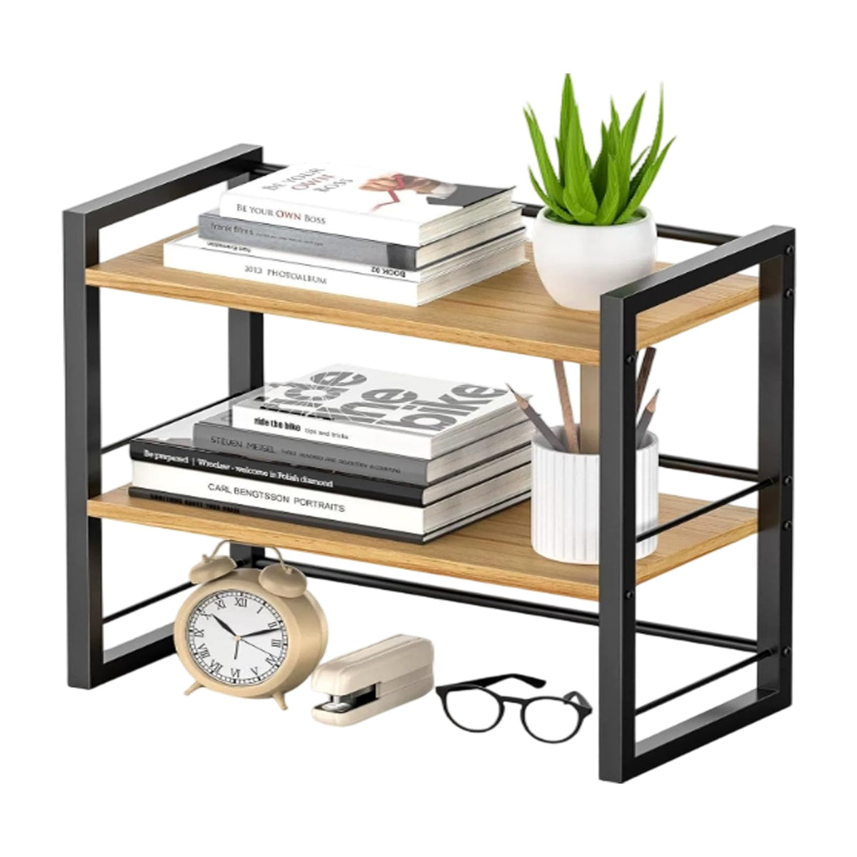 Desk Shelf Organizer, 2 Tier Desktop Bookshelf for Office Desk Storage - image 1