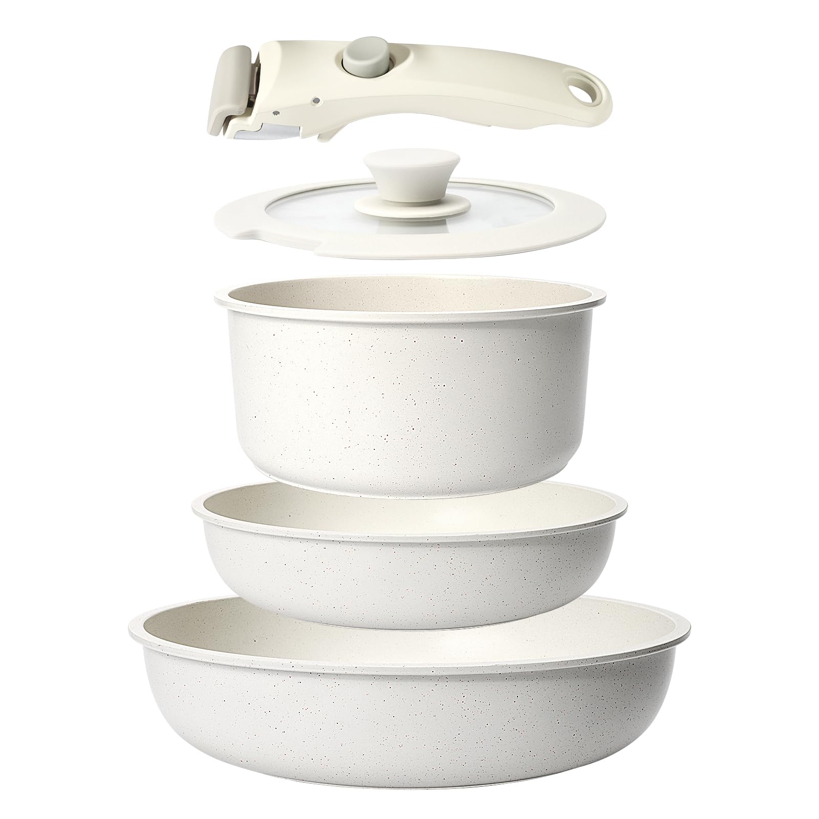 GiPP 5-Piece Nonstick Cookware Set with Detachable Handle – White