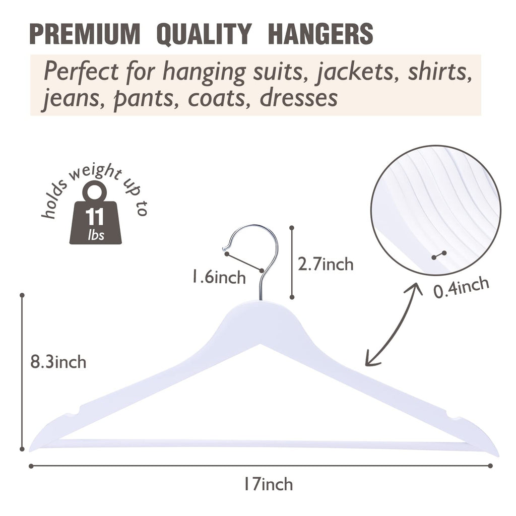 Edergoo White Wooden Hangers 30 Pack – Solid Wood Suit Hangers with Swivel Hook