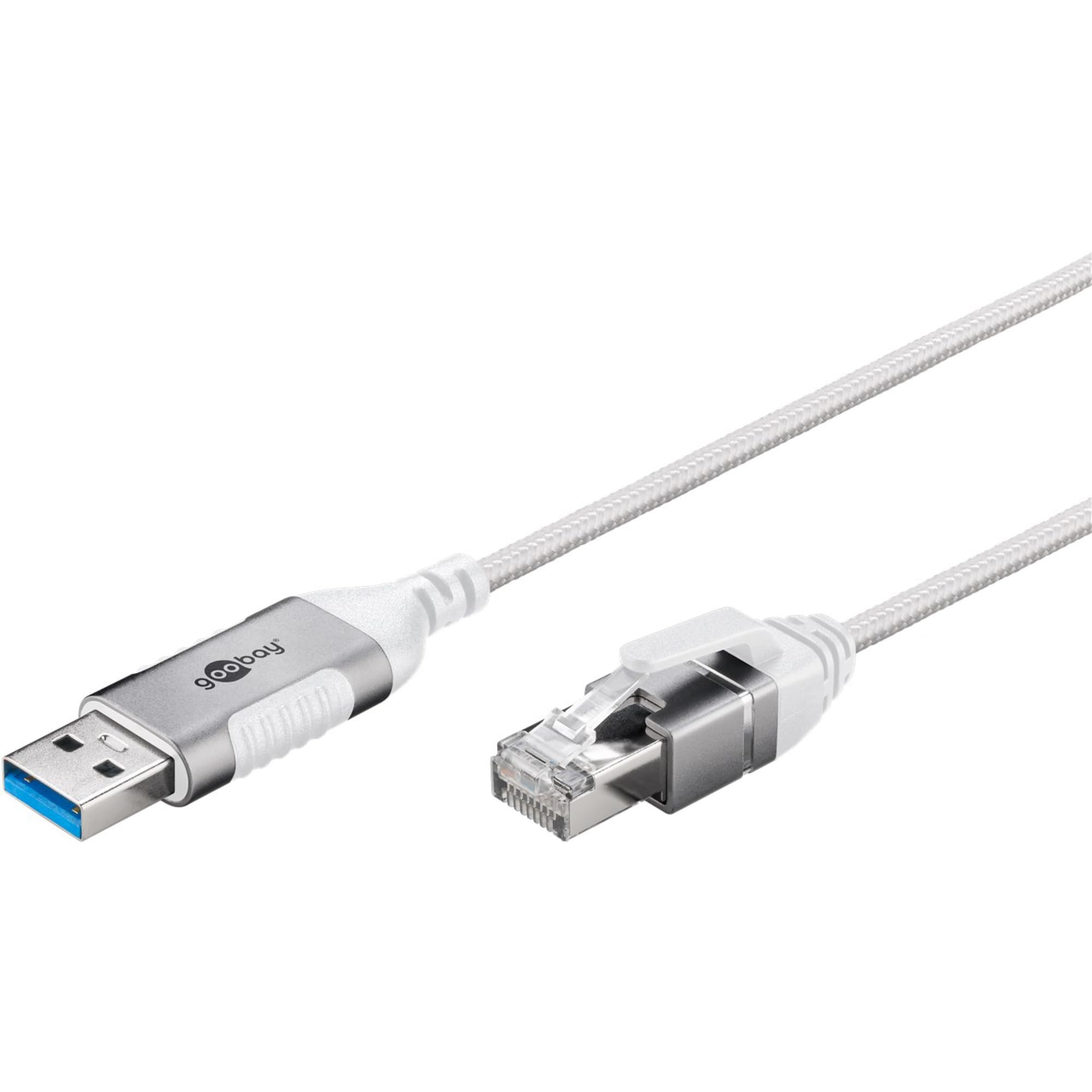 Goobay USB-A 3.0 to RJ45 Gigabit Ethernet CAT 6 Slim Cable, 1m - White