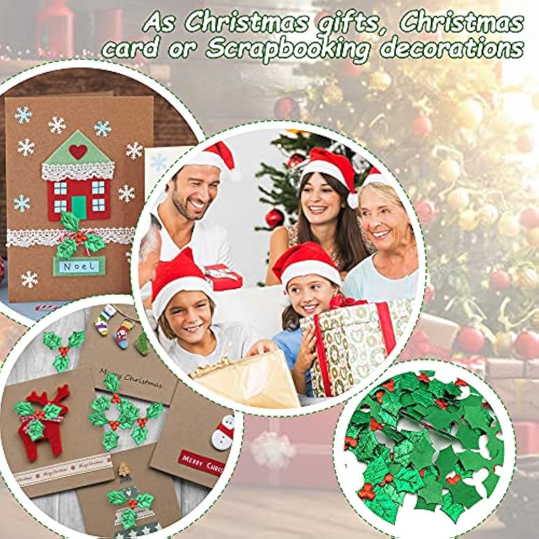 100 Pcs Artificial Holly Berry Leaves for Christmas Crafts