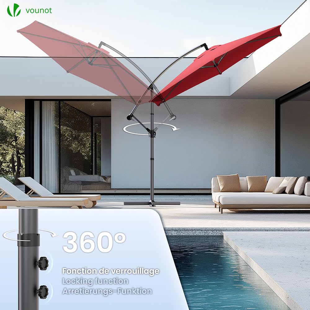 VOUNOT 3m Cantilever Garden Parasol – Red Banana Patio Umbrella