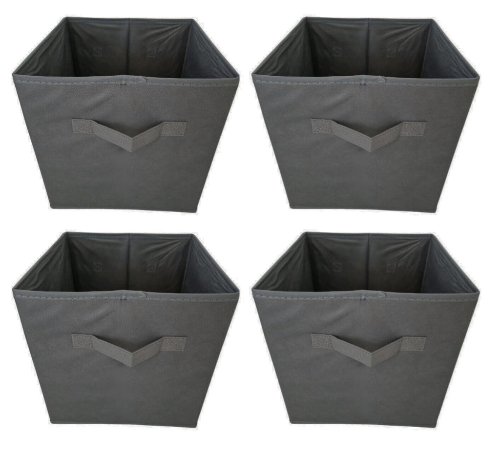 Aryllis Folding Storage Boxes, Dark Grey, Pack of 4, Collapsible Fabric Storage Cubes - 27cm x 27cm