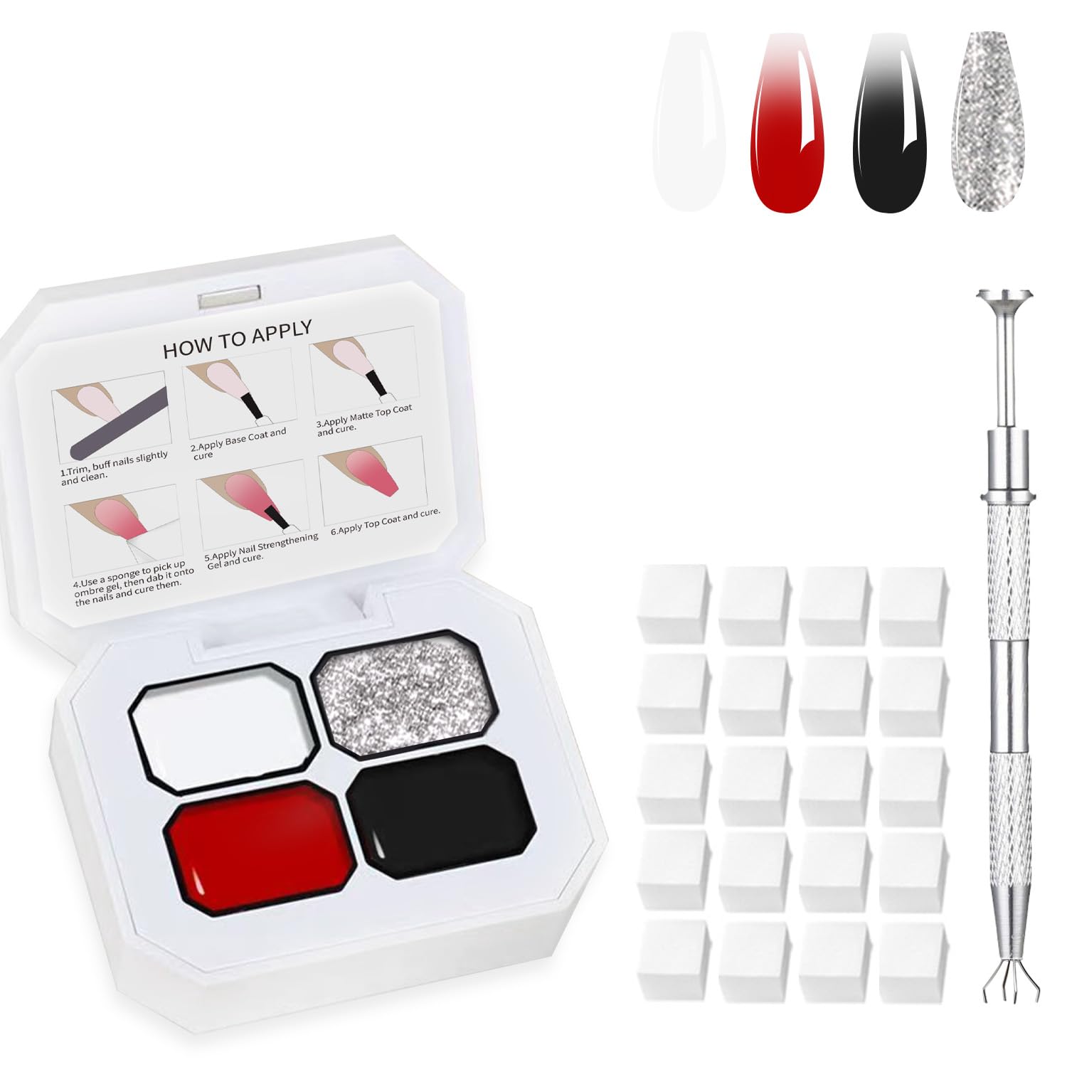 AIJIMEI Ombre Gel Nail Polish Set - 4 Colors with Sponges & Pen