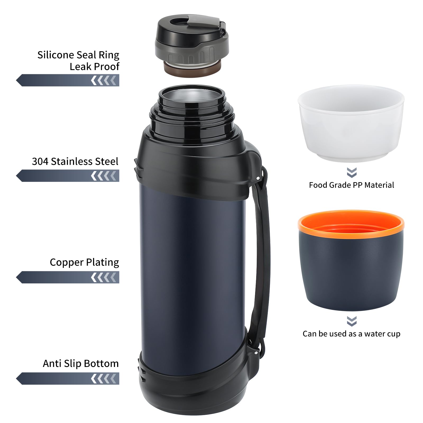 Olerd 2.5L Stainless Steel Insulated Flask – Large Vacuum Travel Bottle