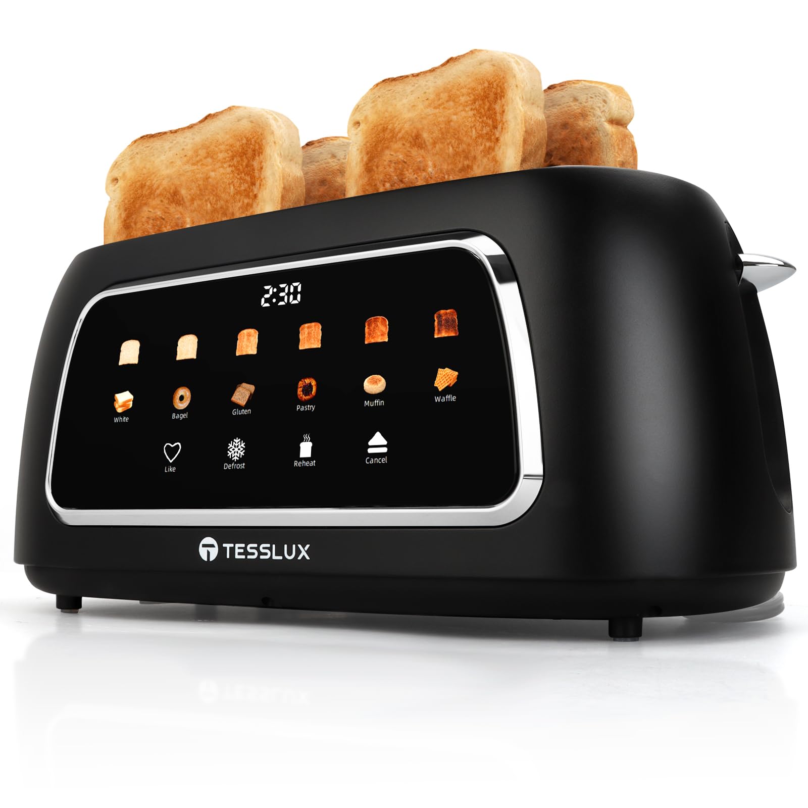 Tesslux 4-Slice Touch Screen Toaster | 1.5" Wide Slots & Digital Timer