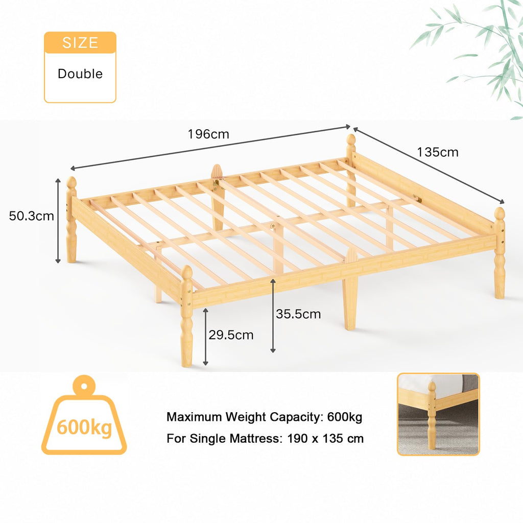 APEXTELLA HOME Double Bed Frame 14-inch Natural Bamboo Wood Platform Bed with Metal Slats Support and Mattress Slide Stopper, Underbed Storage Space - image 2