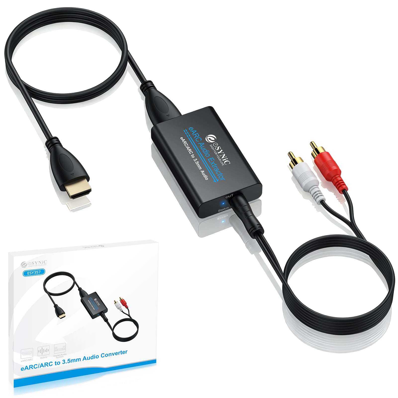 eSynic 192kHz eARC HDMI Audio Extractor with CEC Support & RCA Cable