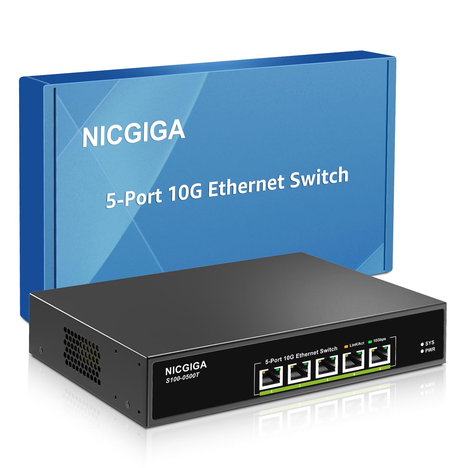 NICGIGA 5-Port 10G Unmanaged Ethernet Switch | 10Gbps RJ45 Rack Mount
