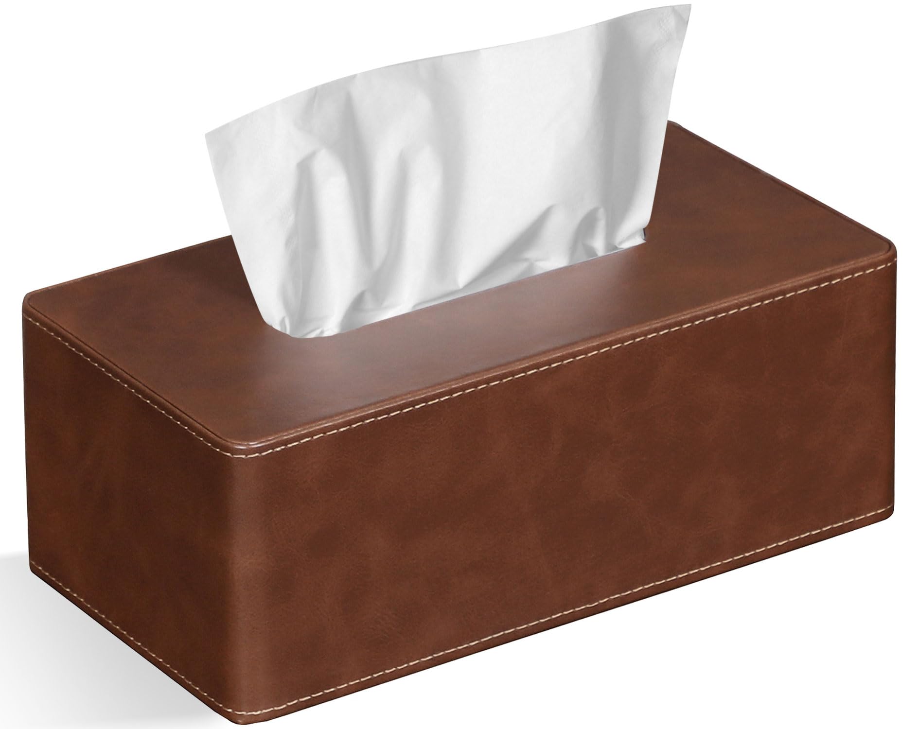 PU Leather Tissue Box Cover – Rectangular Brown Dispenser