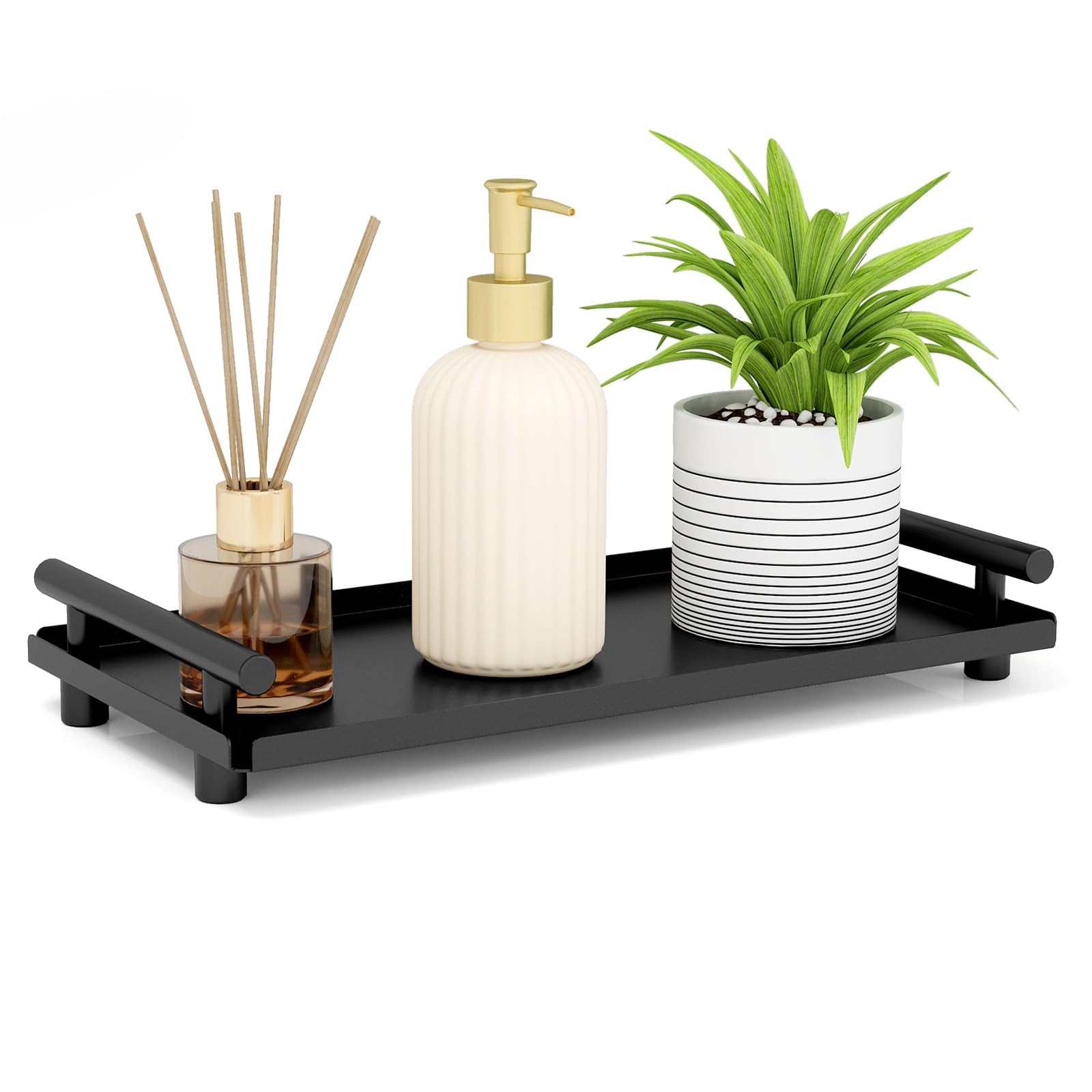 BETHOM Metal Bathroom Vanity Tray – Black Rectangle Countertop Organizer