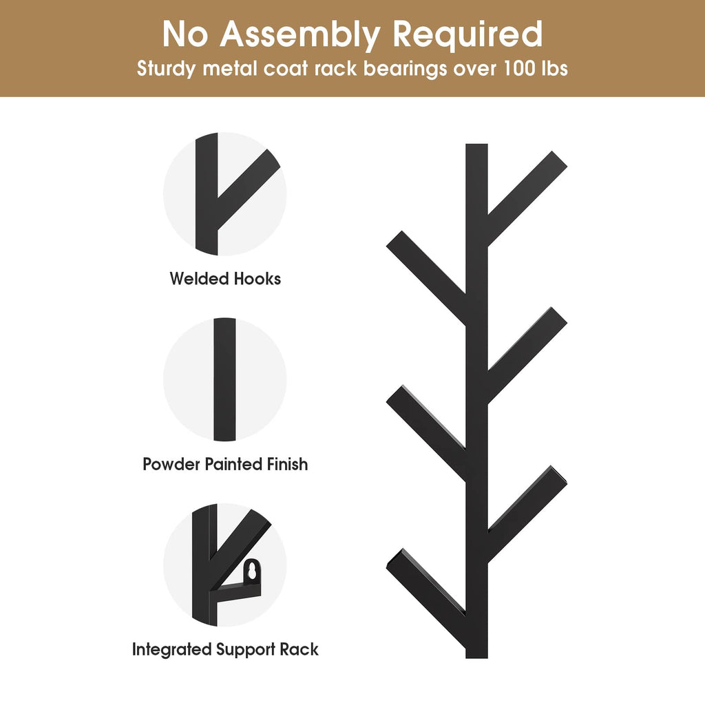 RRG 2 Pack Vertical Coat Rack Wall Mounted, Metal Vertical Hat Rack for Wall, Modern Wall Coat Tree for Hats, Jackets, Bags, Entryway Bedroom - image 3