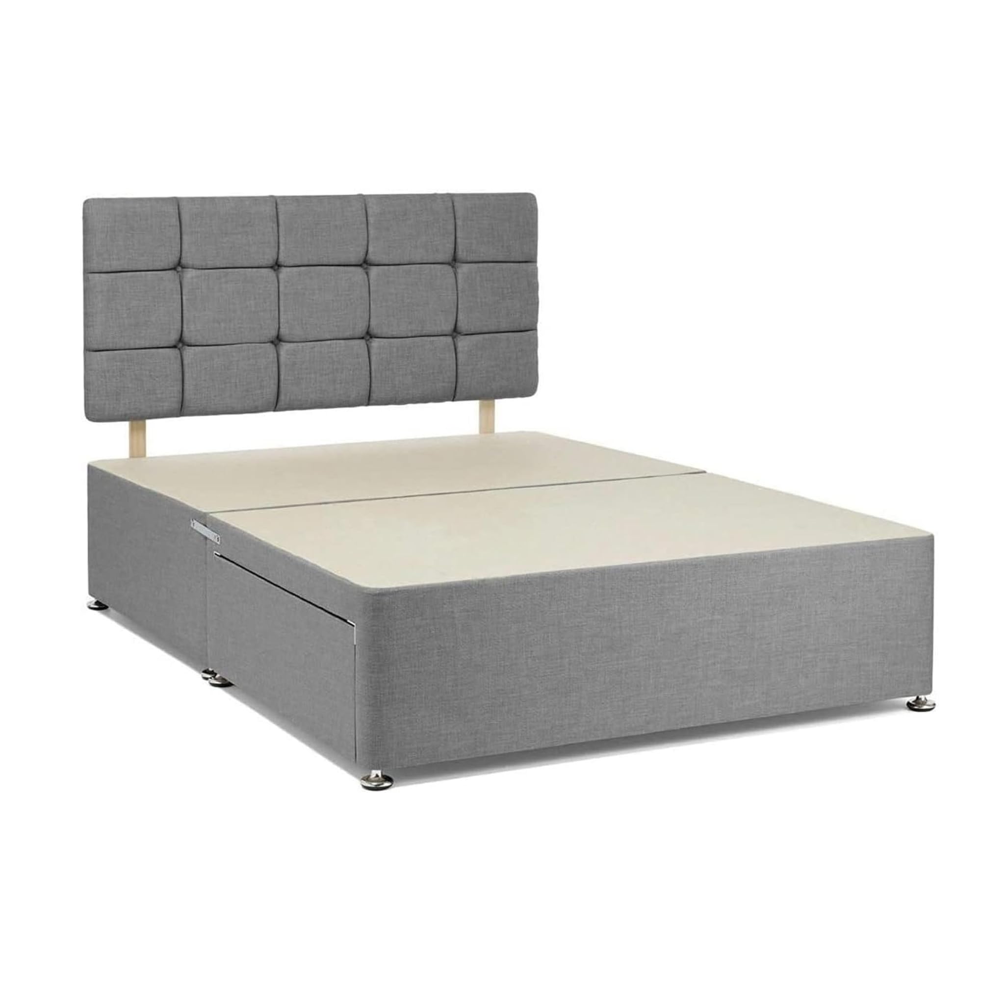 Grey Chenille Divan Bed Base with 20in Headboard – 3FT Single