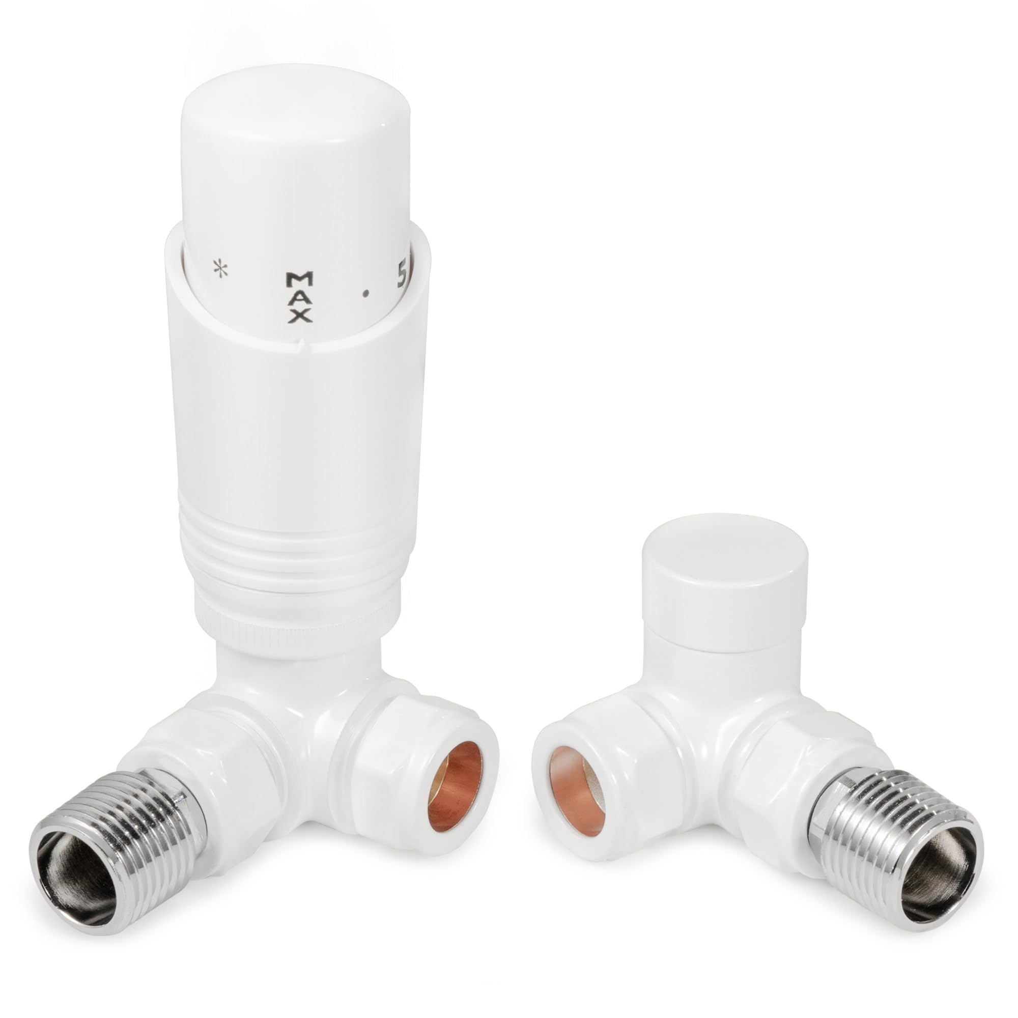 VANCOCO Thermostatic Radiator Valves 15mm | Glossy White Brass TRV