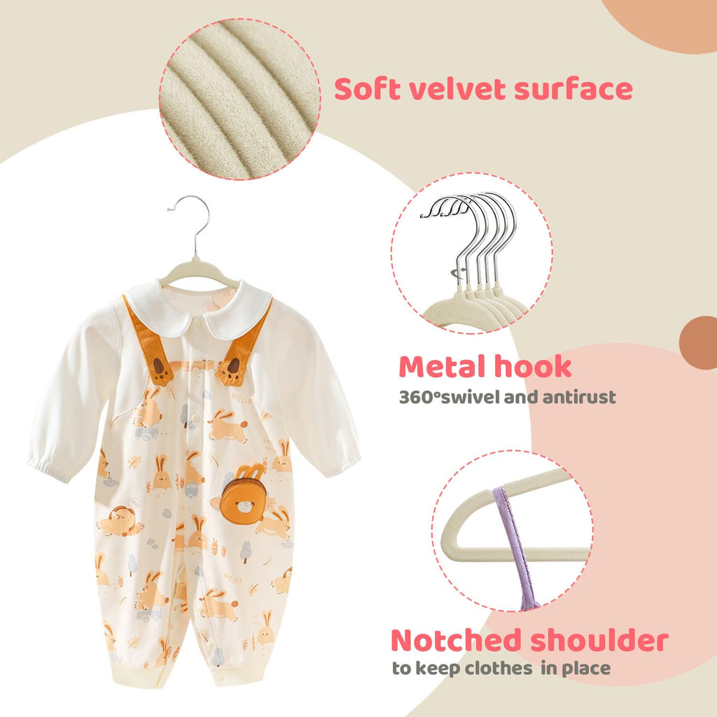 ManGotree 11" Baby Velvet Hangers Non-Slip Kids Hangers 48 Pack Beige - image 3