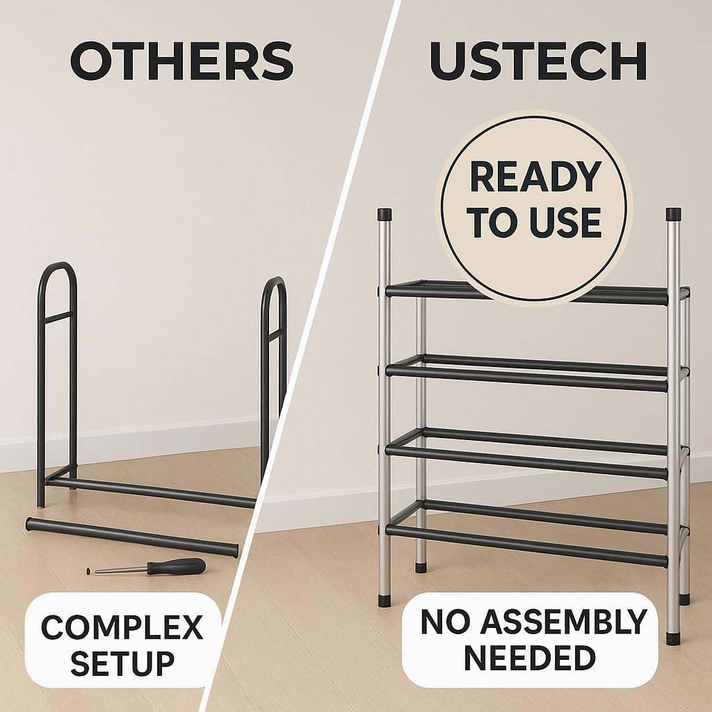 USTECH 4 Tier Adjustable Metal Shoe Rack Storage Organizer | Portable, Large, Free Standing Closet Shelf for Bedroom and Entryway for Kids and Adults - image 4