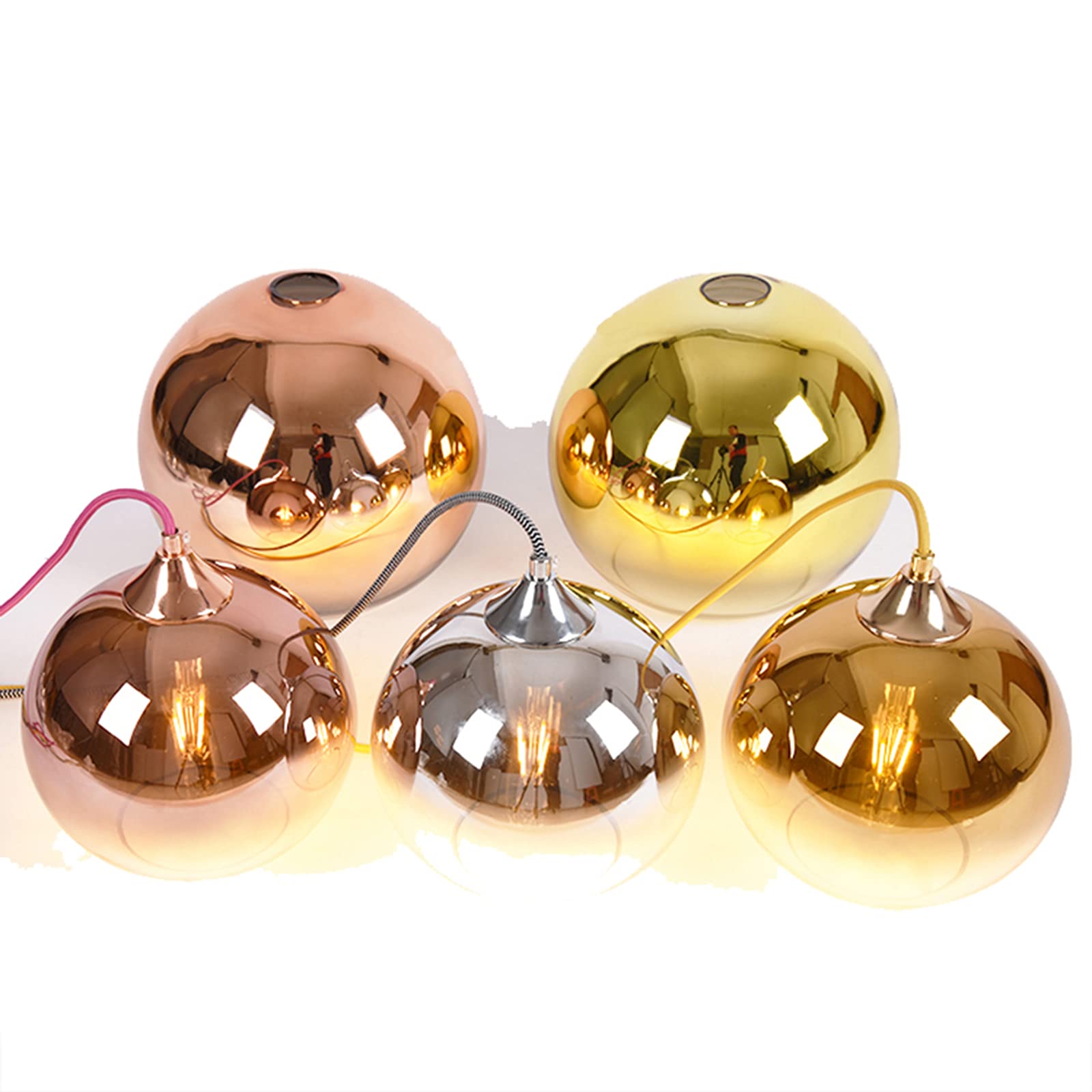 Jolof Store Modern Glass Globe Pendant Light – Rose Gold 25cm Chandelier