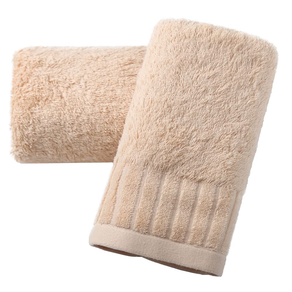 Jolof Store Khaki Cotton Hand Towels | Striped Long Terry Set of 2