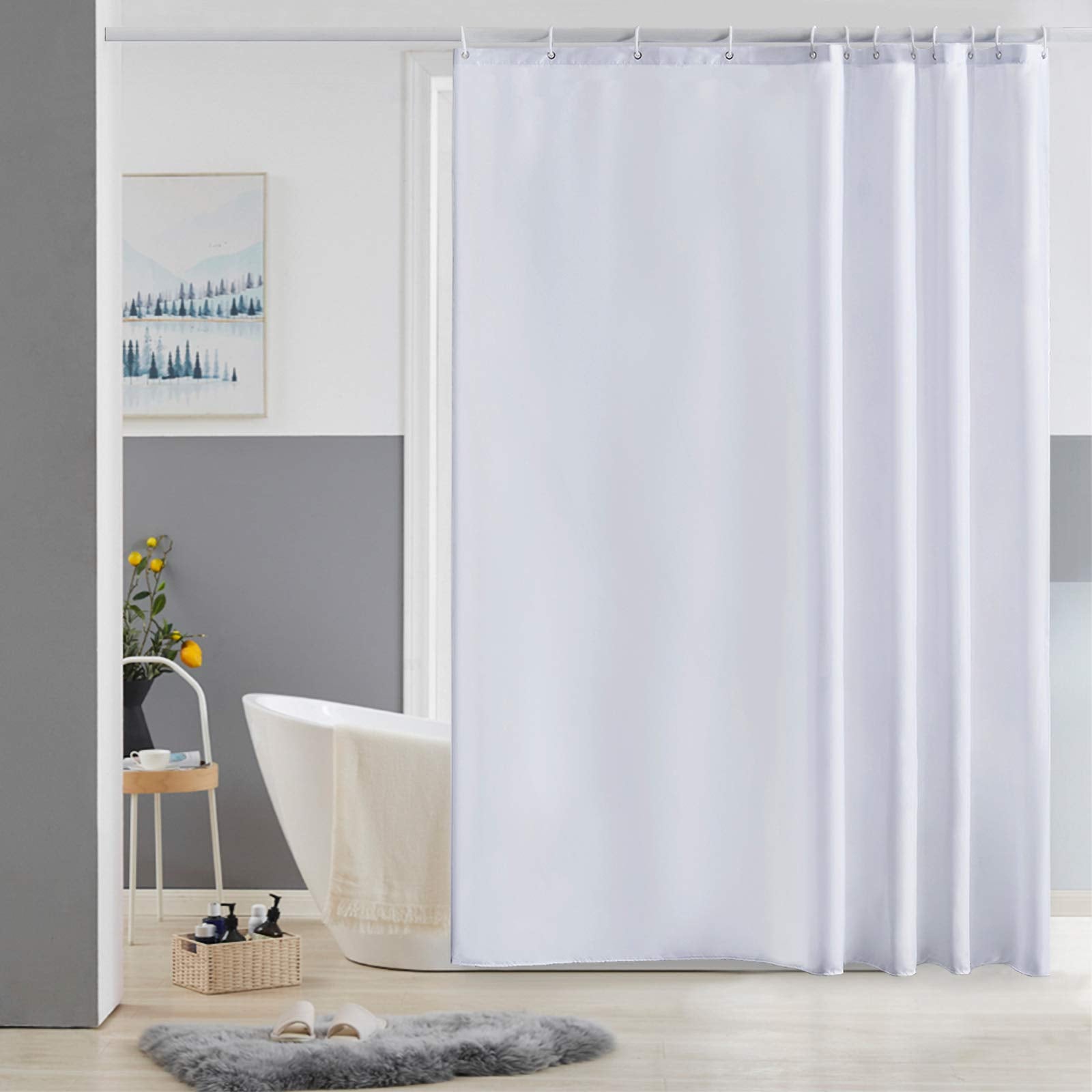 Furlinic White Shower Curtain | Mold Resistant Waterproof Fabric 72x72