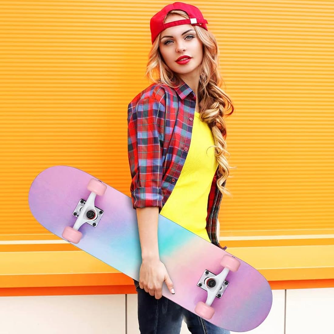 ILAHUI 7-Layer Maple Wood Skateboard for Beginners | Rainbow Powder