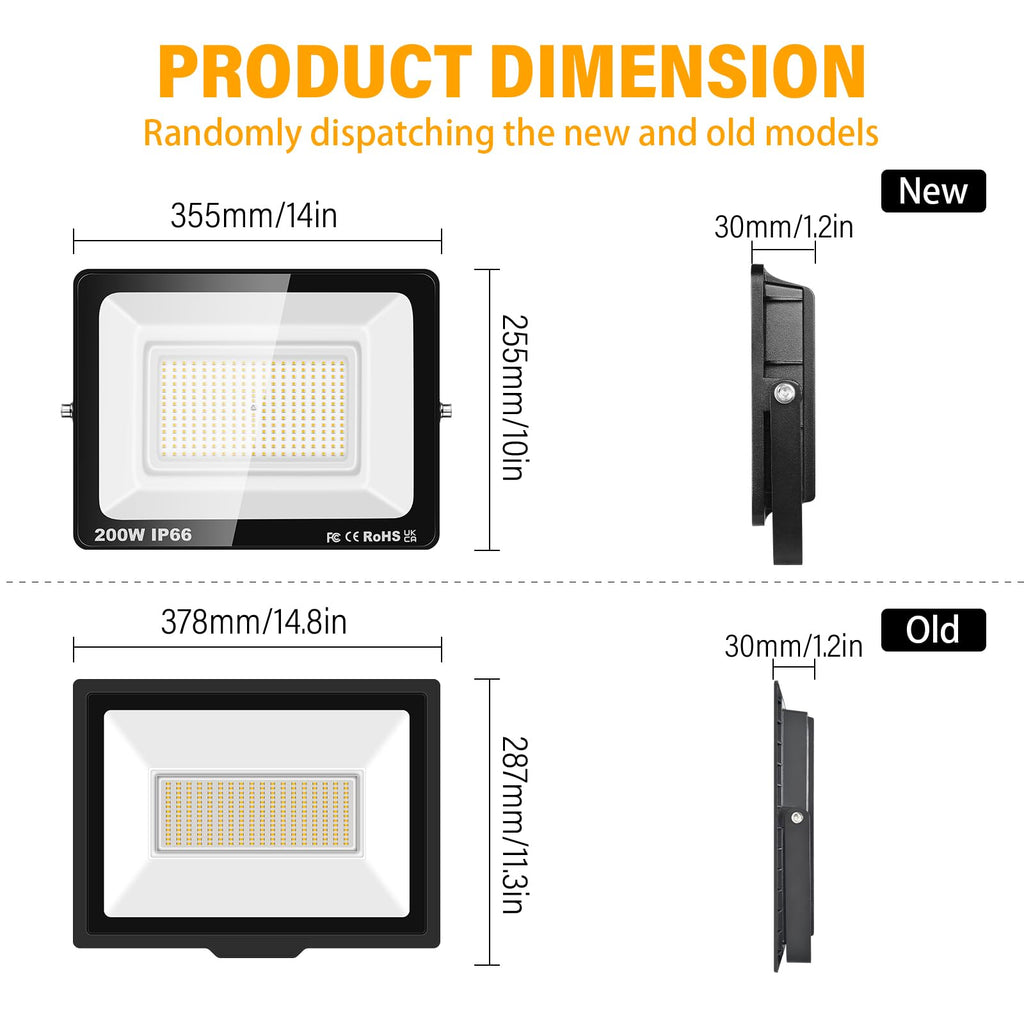 SKYWORLD 200W LED Flood Lights | 2-Pack IP66 Waterproof Security Lamps