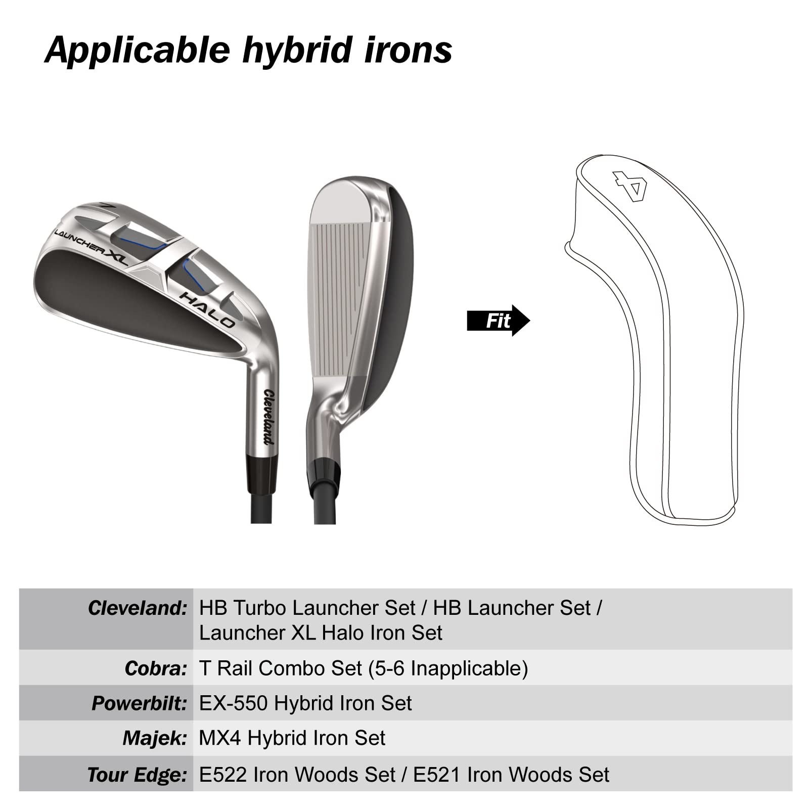 Big Teeth Golf Hybrid Iron Headcovers - 9Pc Synthetic Leather Long Neck Set