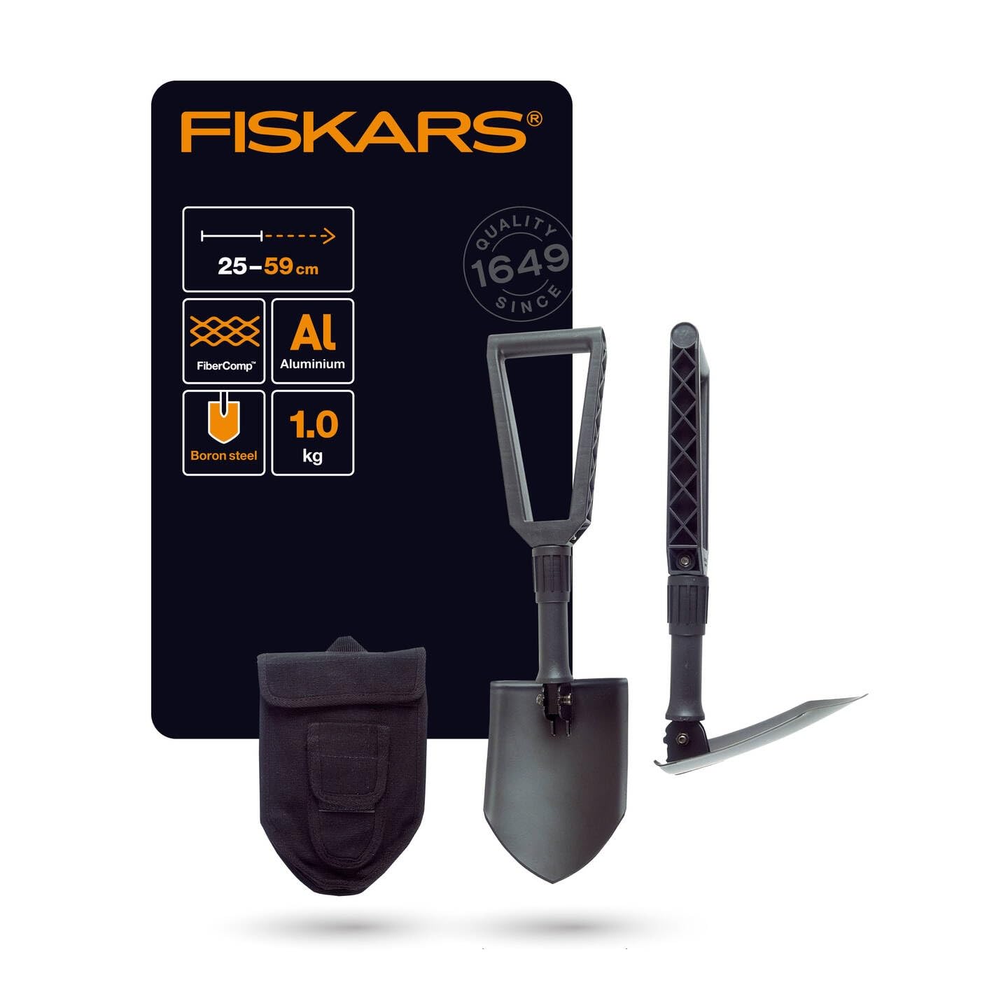 Fiskars Folding Spade – Boron Steel Camping Shovel & Pickaxe with Bag
