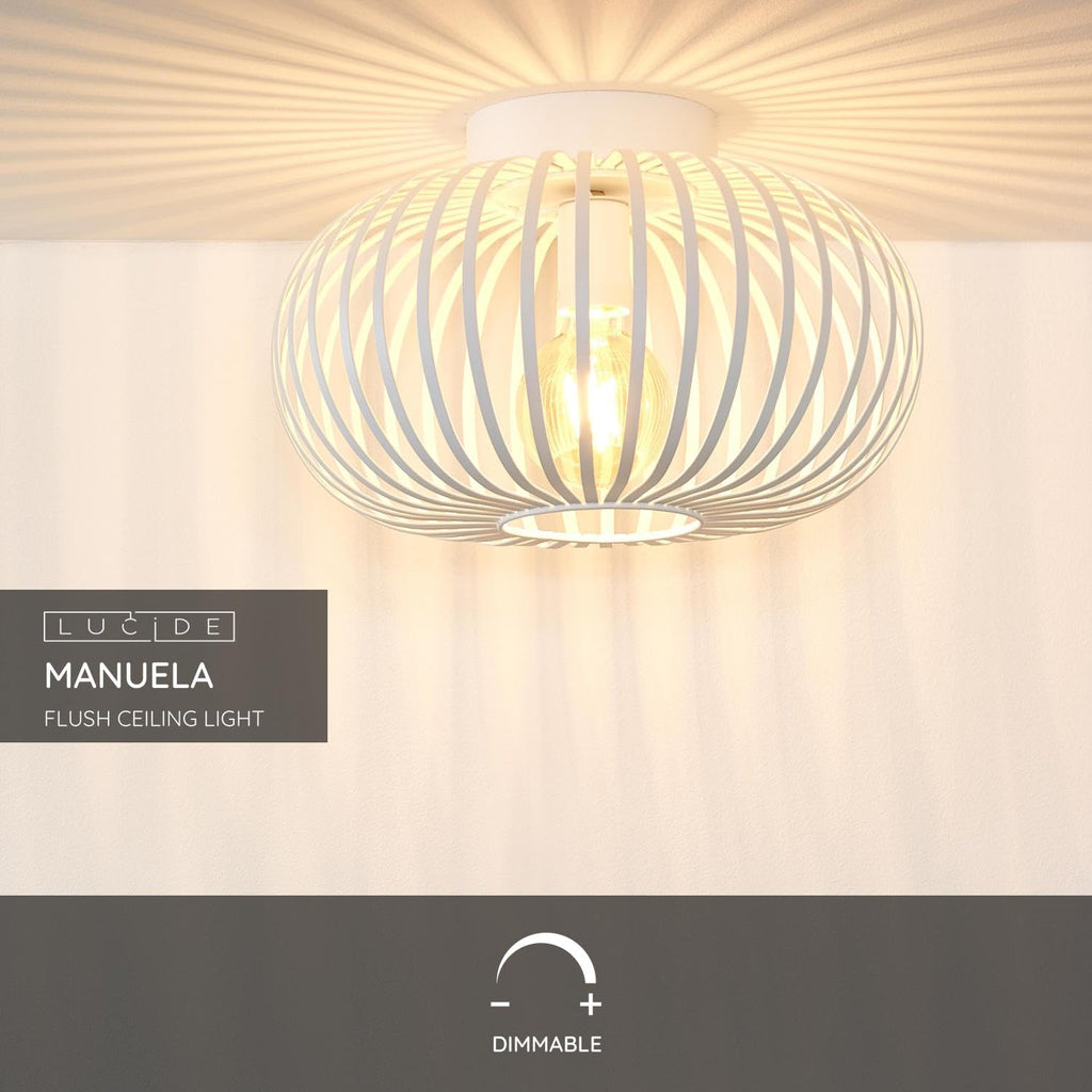 Lucide Manuela Flush Ceiling Light – 40cm White Metal Dimmable Lamp