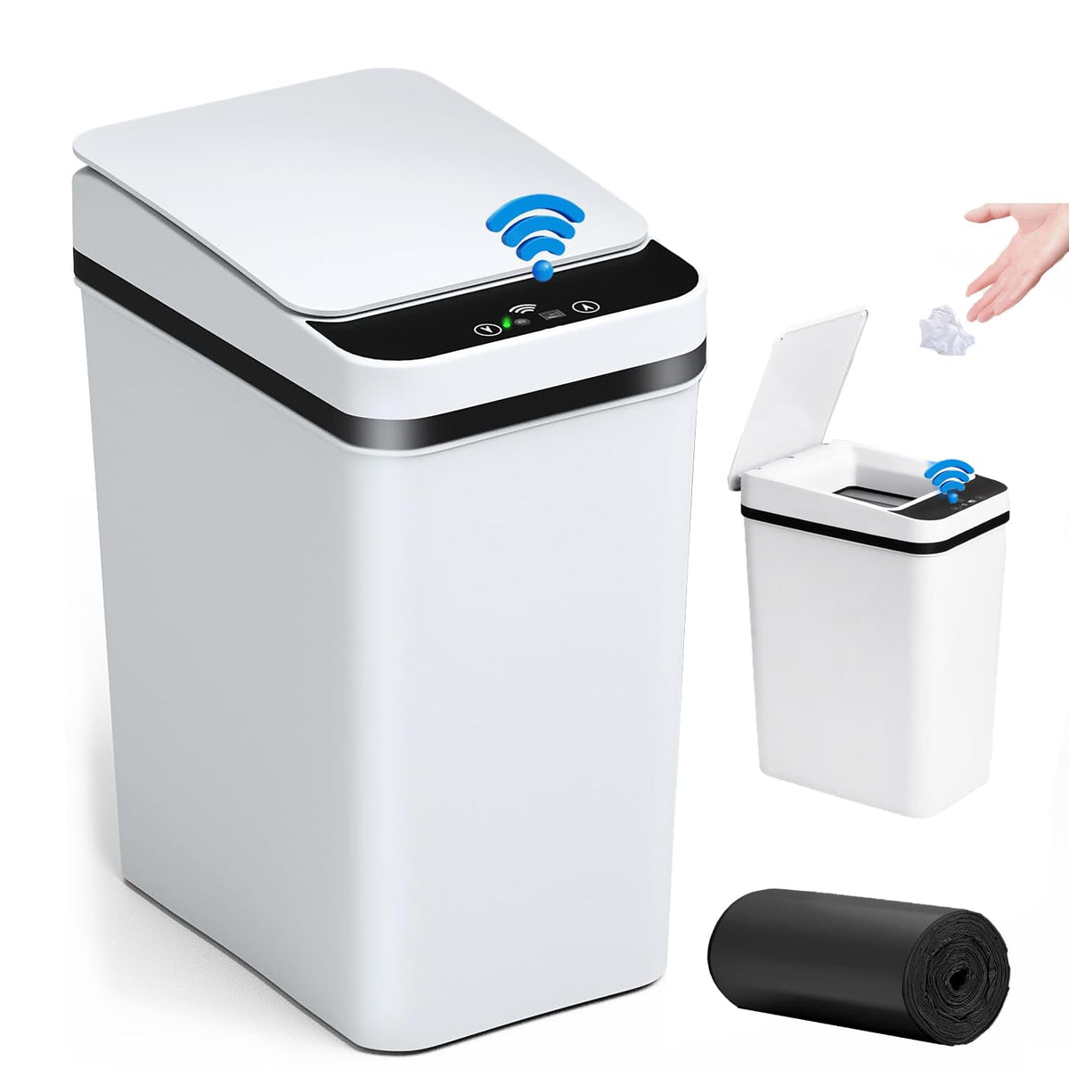 Smart Touchless Bathroom Trash Can 10L Motion Sensor Rubbish Can +50pcs bag