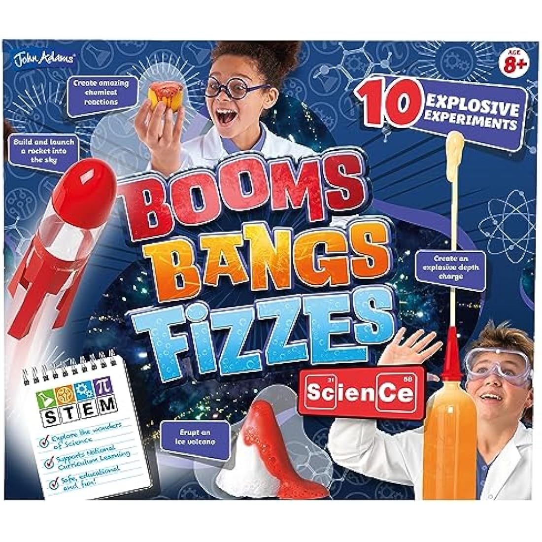 John Adams Booms Bangs Fizzes Science Kit - 10 STEM Experiments for Kids