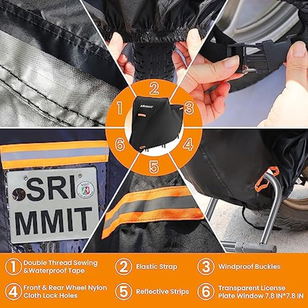 SRIMMIT Heavy Duty Motorcycle Cover | 420D Waterproof Oxford – Large