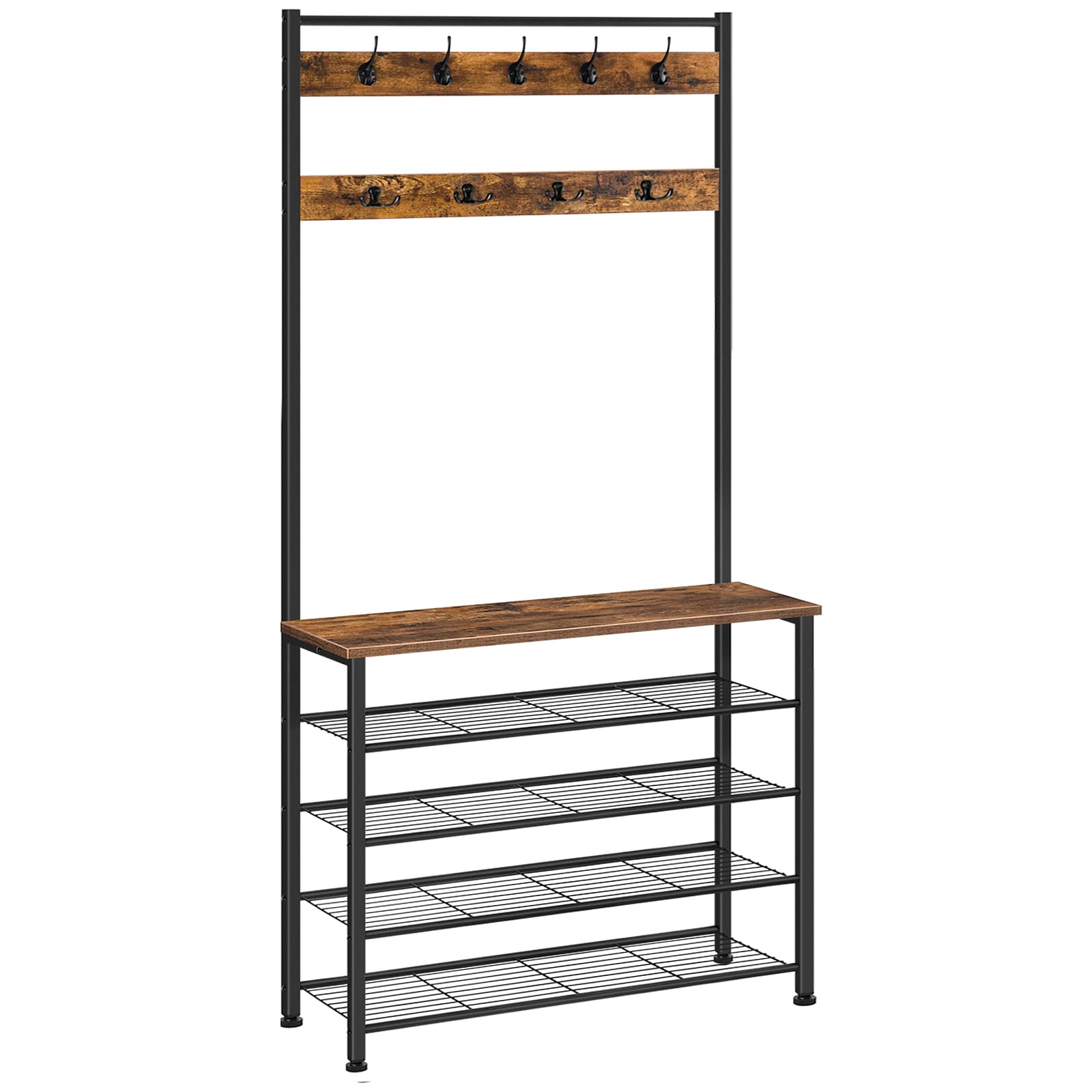 HOOBRO Hall Tree Coat Rack with Shoe Storage - Industrial Metal Frame